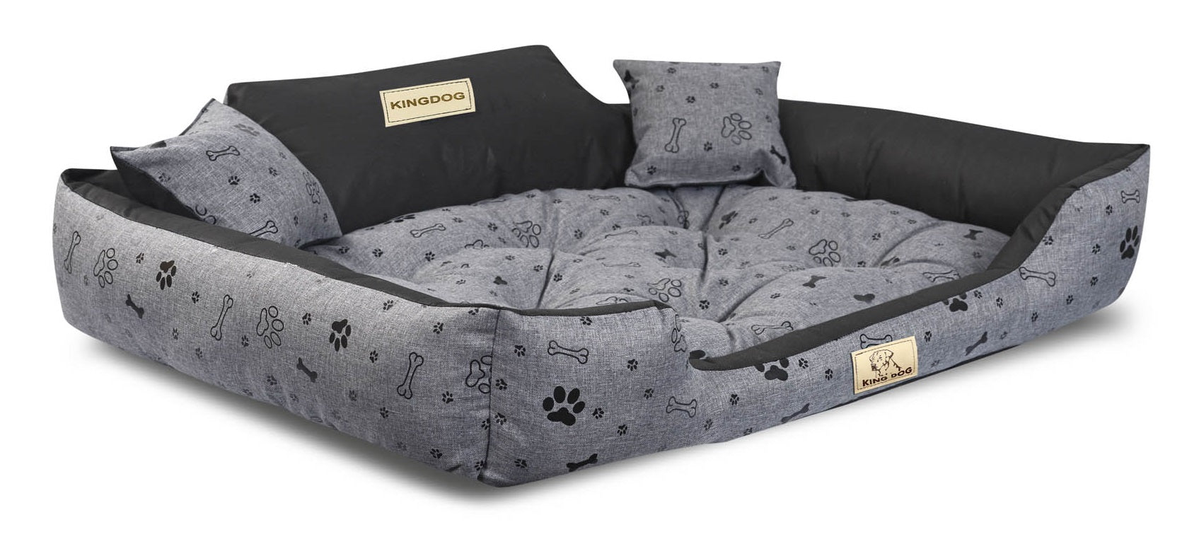 Legowisko dla psa kojec KINGDOG 100x75 cm personalizowane wodoodporne kości czarne - | yesplease
