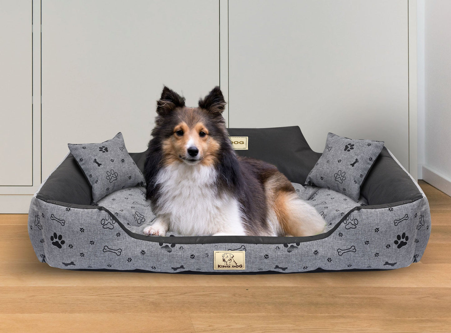 Legowisko dla psa kojec KINGDOG 100x75 cm personalizowane wodoodporne kości czarne - | yesplease