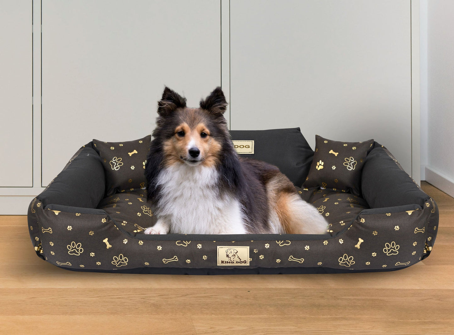 Legowisko dla psa kojec KINGDOG 100x75 cm personalizowane wodoodporne kości złote - | yesplease