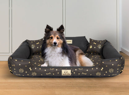 Legowisko dla psa kojec KINGDOG 100x75 cm personalizowane wodoodporne kości złote - | yesplease