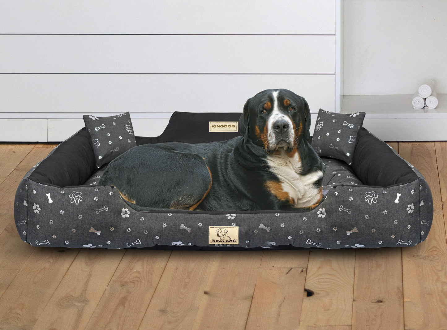 Legowisko dla psa kojec KINGDOG 115x95 cm personalizowane wodoodporne kości srebrne - | yesplease