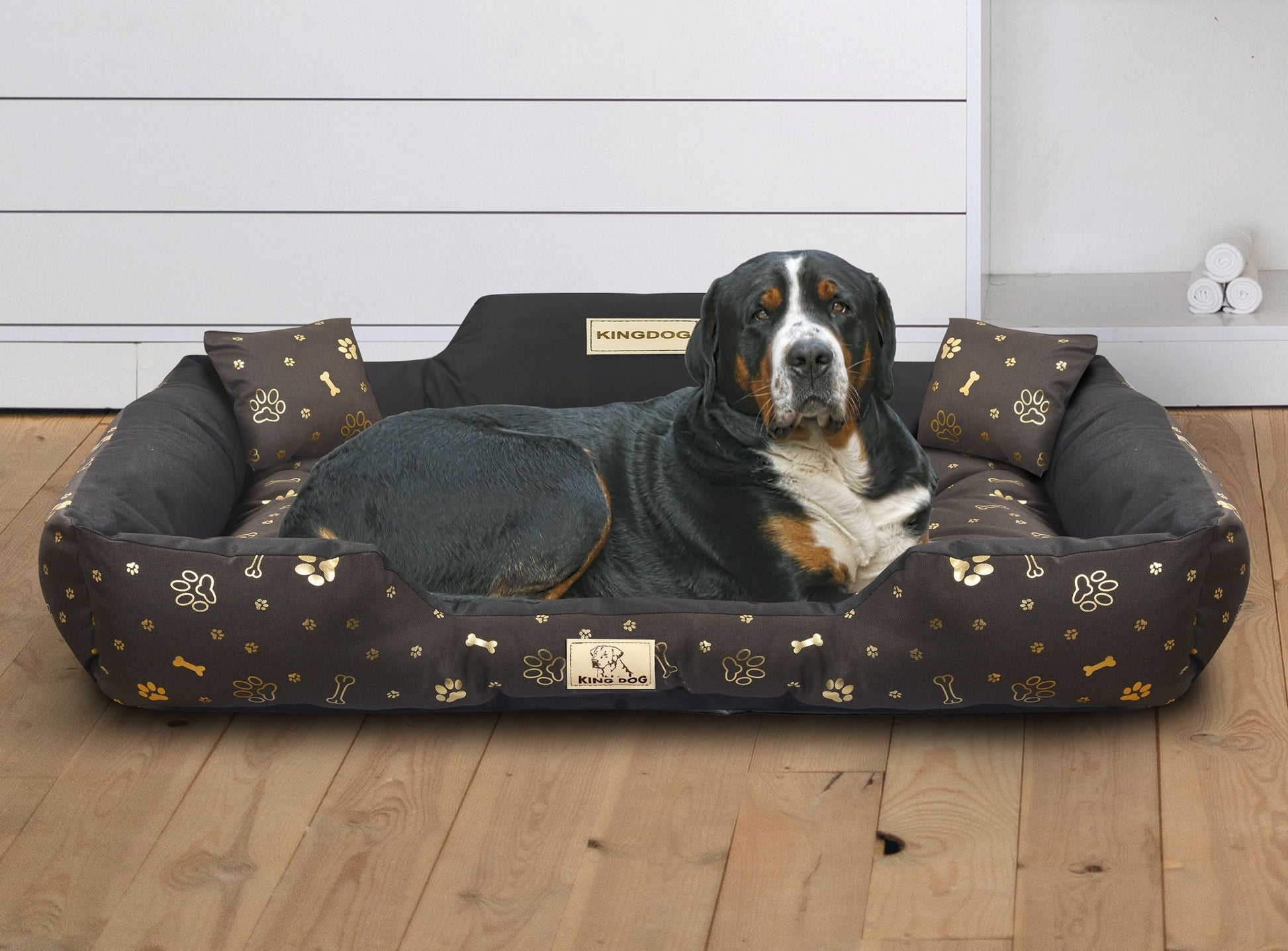 Legowisko dla psa kojec KINGDOG 115x95 cm personalizowane wodoodporne kości złote - | yesplease